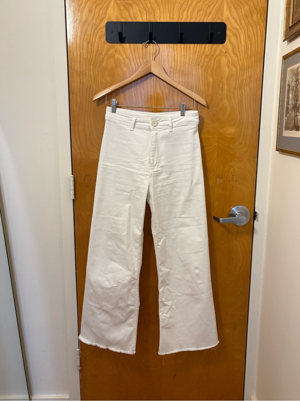 Zara marine white raw hem pants